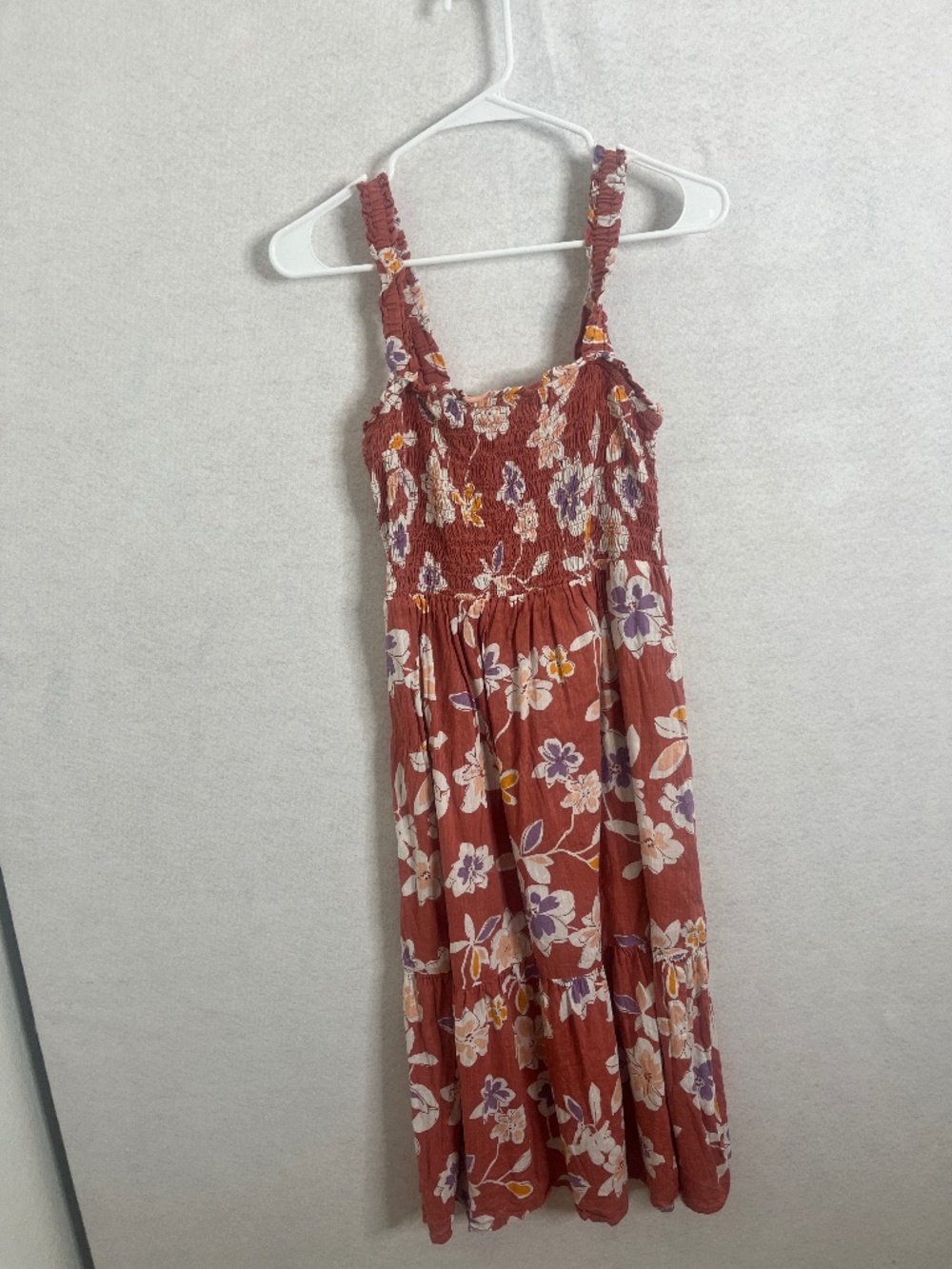 GAP Floral Smocked Midi Dress Rust Orange White Size Small Boho Summer